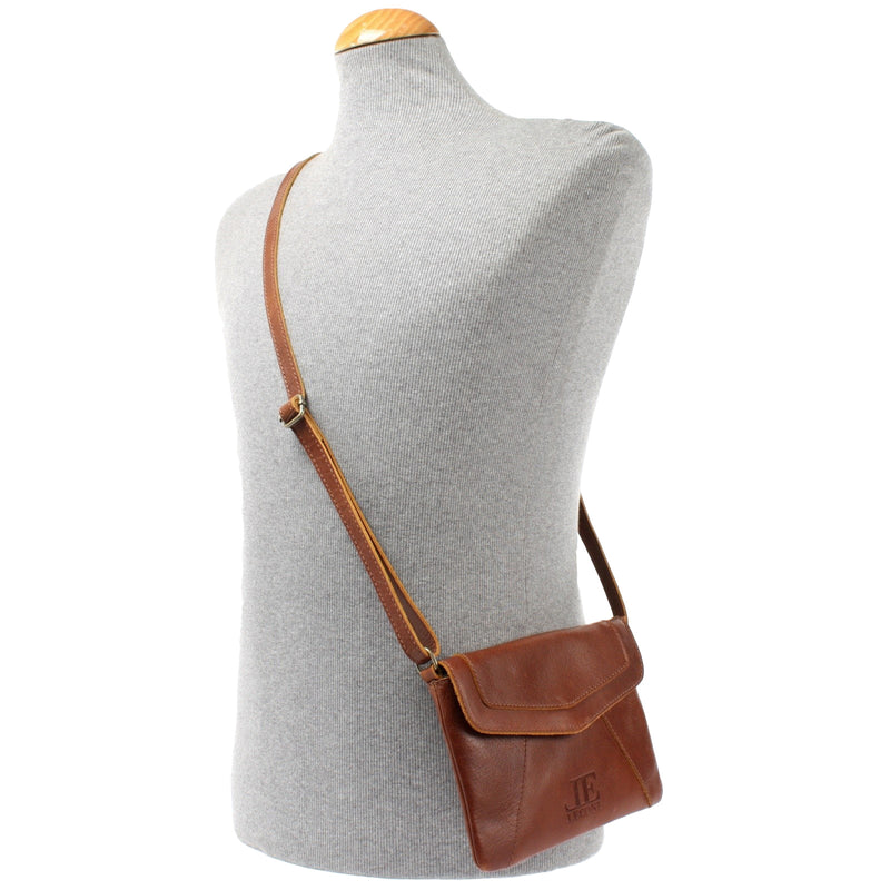 Leconi Kleine Umhängetasche Ledertasche Damentasche Schultertasche Leder Braun LE3078