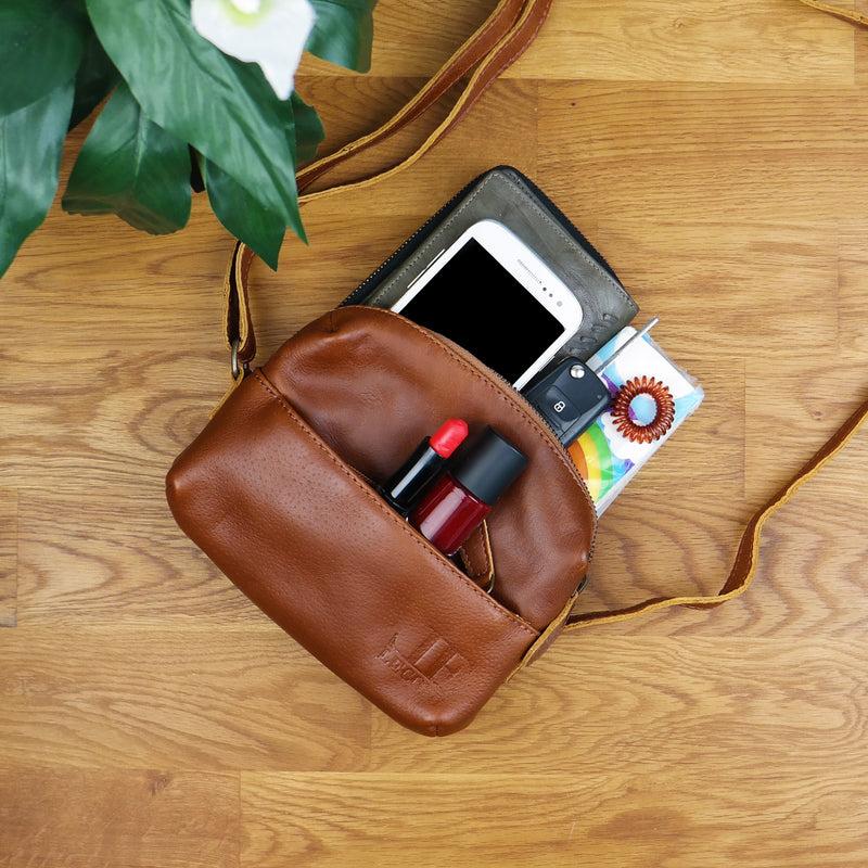 Leconi Kleine Umhängetasche Ledertasche Damentasche Schultertasche Leder Braun LE3080