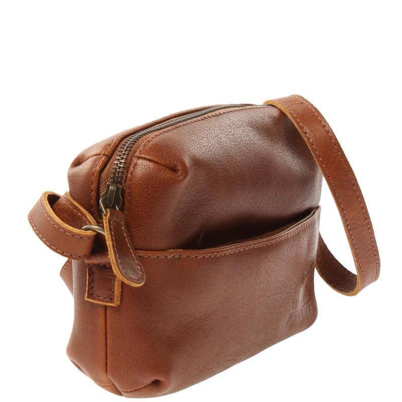 Leconi Kleine Umhängetasche Ledertasche Damentasche Schultertasche Leder Braun LE3080