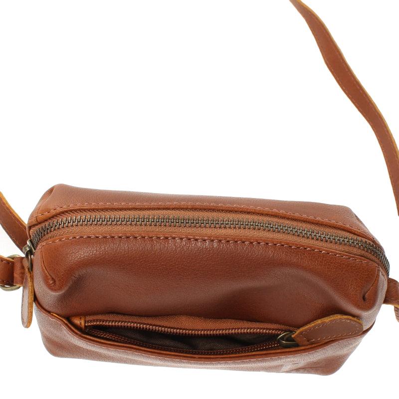 Leconi Kleine Umhängetasche Ledertasche Damentasche Schultertasche Leder Braun LE3080