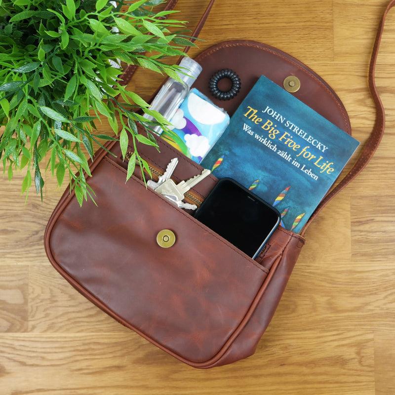 Leconi Kleine Umhängetasche Ledertasche Damentasche Schultertasche Leder Braun LE3047