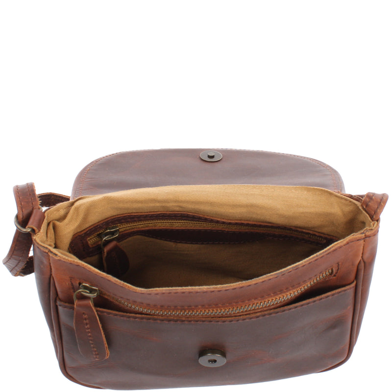 Leconi Kleine Umhängetasche Ledertasche Damentasche Schultertasche Leder Braun LE3047