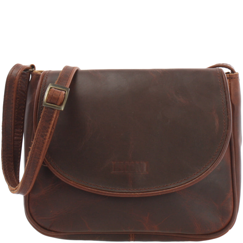 Leconi kleine Umhängetasche Ledertasche Damentasche Schultertasche Leder braun LE3047