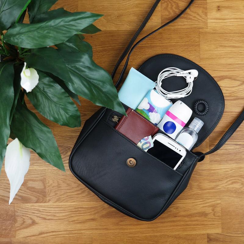 Leconi Kleine Umhängetasche Ledertasche Damentasche Schultertasche Leder Schwarz LE3047