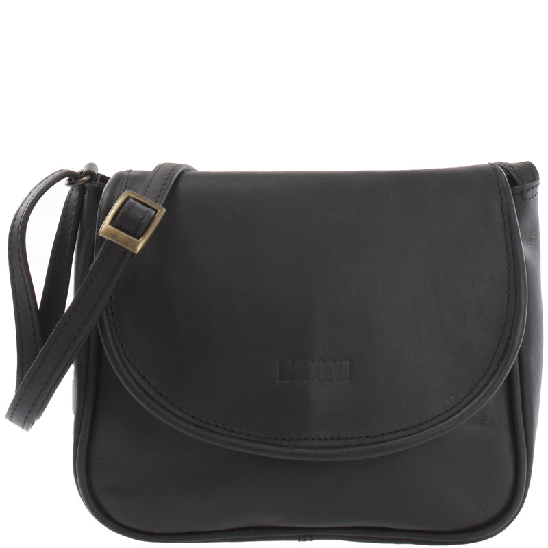 Leconi kleine Umhängetasche Ledertasche Damentasche Schultertasche Leder schwarz LE3047