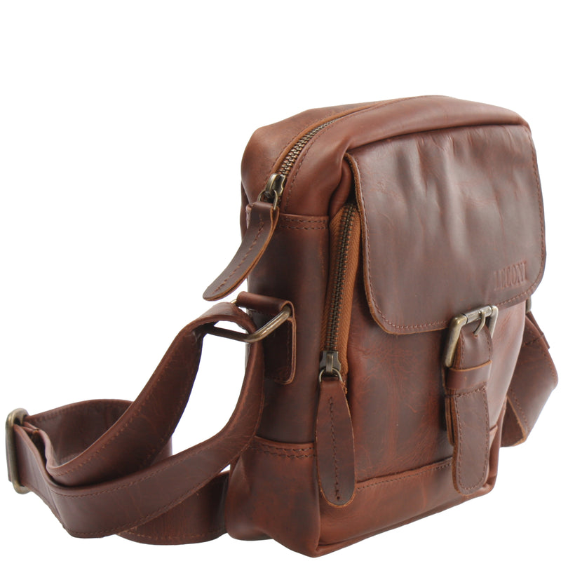 Leconi Kleine Umhängetasche Ledertasche Freizeittasche Leder Braun LE3042