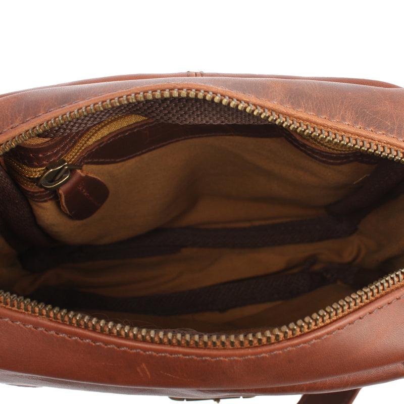 Leconi Kleine Umhängetasche Ledertasche Freizeittasche Leder Braun LE3042