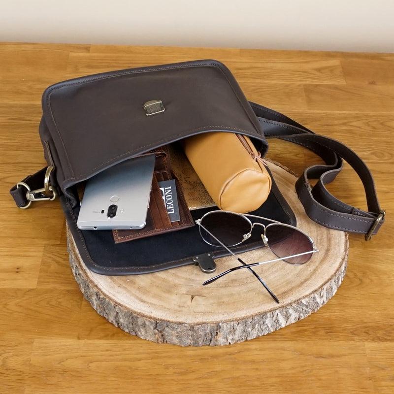 Leconi Kleine Umhängetasche Ledertasche Leder Dunkelbraun LE3041