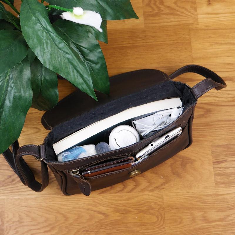 Leconi Kleine Umhängetasche Ledertasche Leder Dunkelbraun LE3047