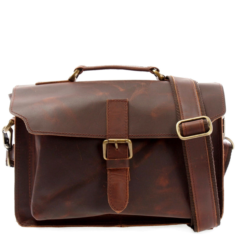 Leconi kleine Umhängetasche Schultertasche Damen Herren Leder braun LE3023