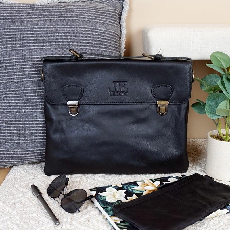 Leconi Kleine Umhängetasche Schultertasche Damen Und Herren Leder Schwarz LE3079