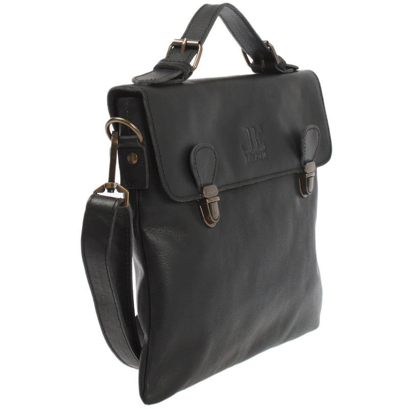 Leconi Kleine Umhängetasche Schultertasche Damen Und Herren Leder Schwarz LE3079