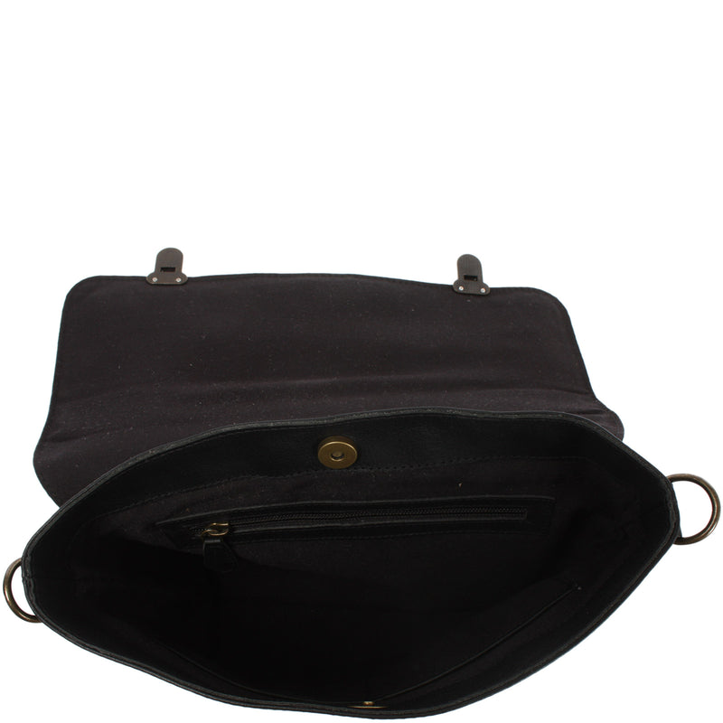 Leconi Kleine Umhängetasche Schultertasche Damen Und Herren Leder Schwarz LE3079