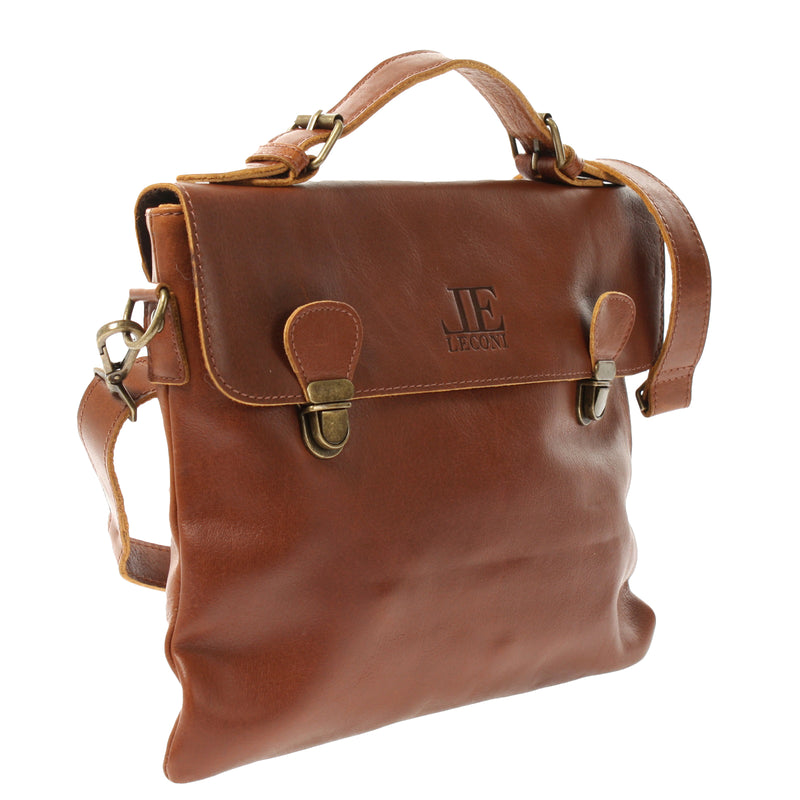 Leconi Kleine Umhängetasche Schultertasche Damen Und Herren Leder Braun LE3079