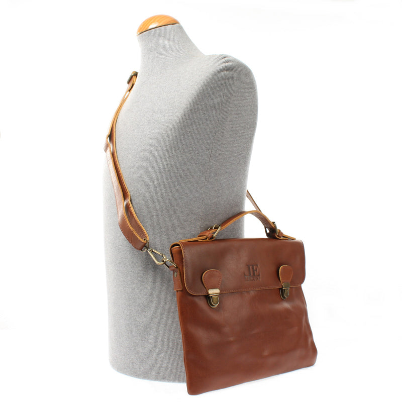 Leconi Kleine Umhängetasche Schultertasche Damen Und Herren Leder Braun LE3079