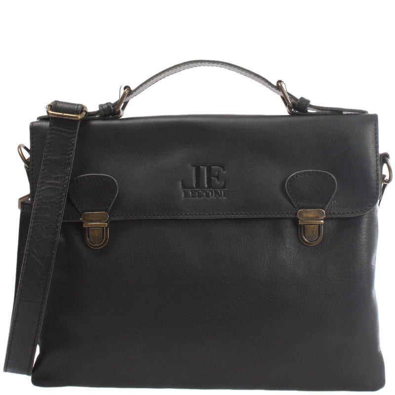 Leconi kleine Umhängetasche Schultertasche Damen und Herren Leder schwarz LE3079