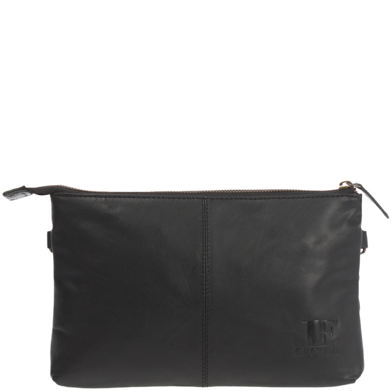 Leconi Kleine Umhängetasche Schultertasche Damentasche Clutch Leder Schwarz LE3081