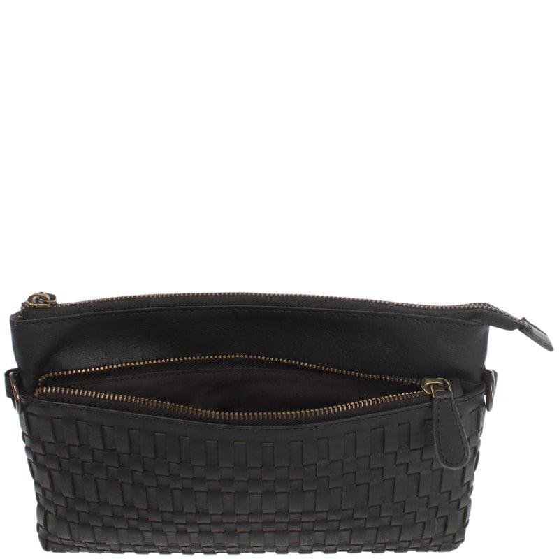 Leconi Kleine Umhängetasche Schultertasche Damentasche Clutch Leder Schwarz LE3081