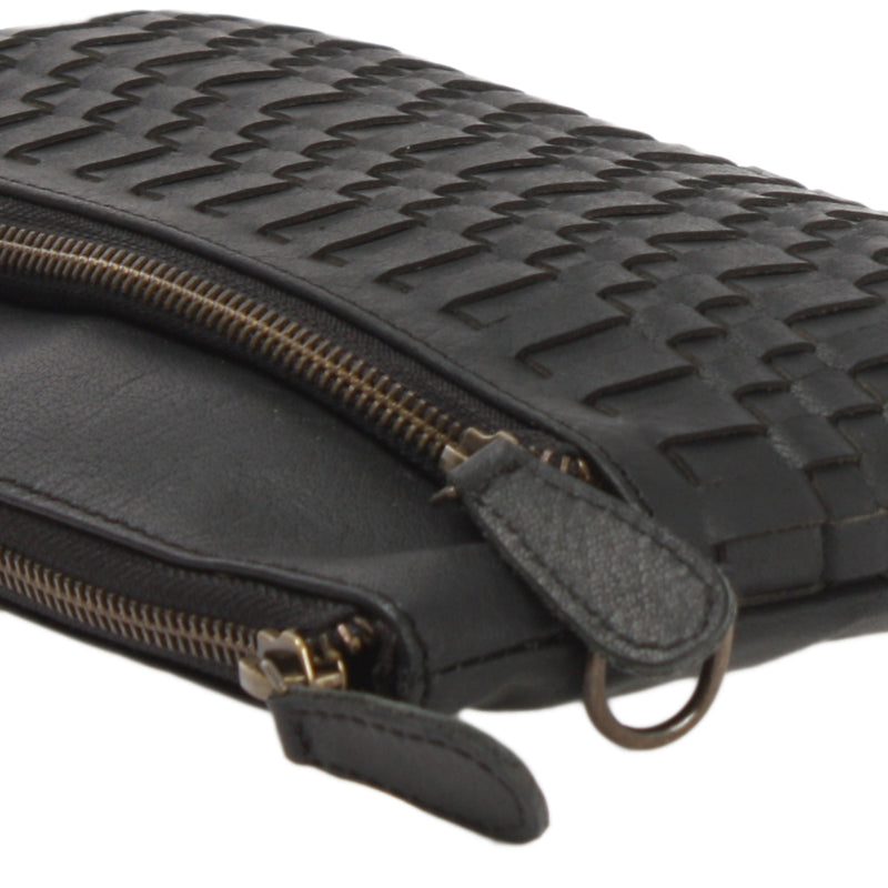 Leconi Kleine Umhängetasche Schultertasche Damentasche Clutch Leder Schwarz LE3081