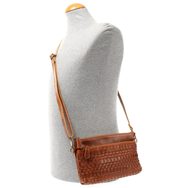 Leconi Kleine Umhängetasche Schultertasche Damentasche Clutch Leder Braun LE3081