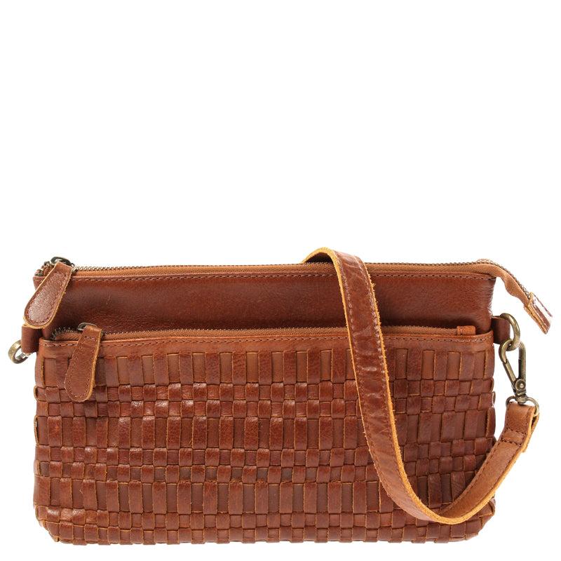 Leconi kleine Umhängetasche Schultertasche Damentasche Clutch Leder braun LE3081