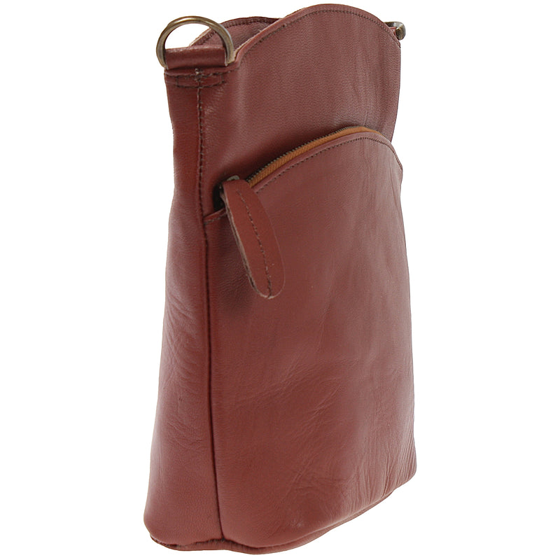 Leconi Kleine Umhängetasche Schultertasche Freizeittasche Leder Rotbraun LE3049