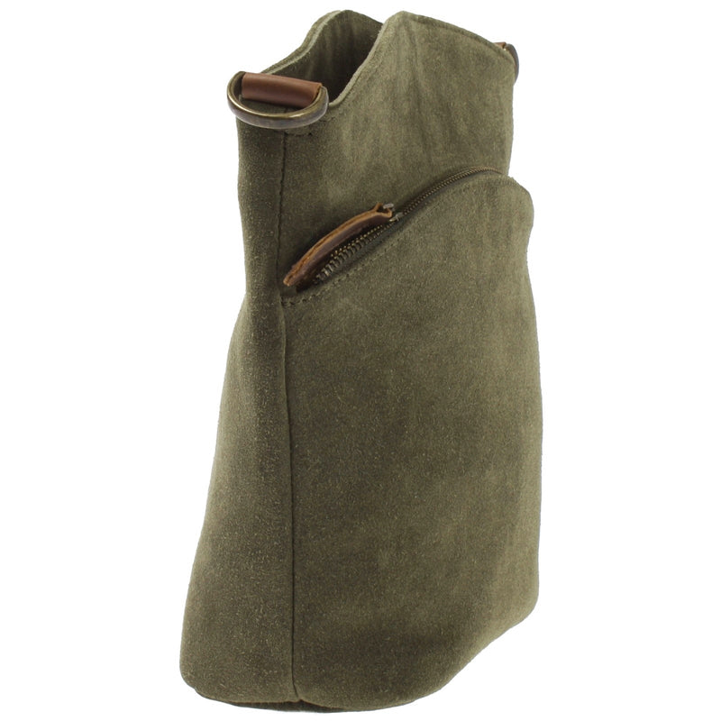 Leconi Kleine Umhängetasche Schultertasche Freizeittasche Wildleder Grün LE3049