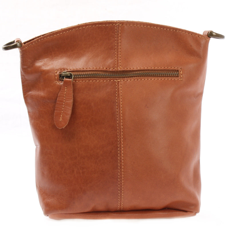 Leconi Kleine Umhängetasche Schultertasche Freizeittasche Leder Cognac LE3049
