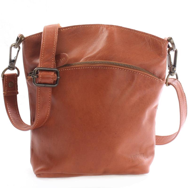 Leconi kleine Umhängetasche Schultertasche Freizeittasche Leder cognac LE3049