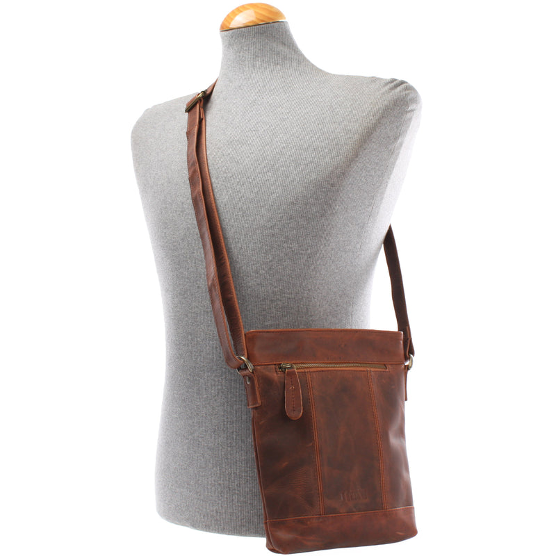 Leconi Kleine Umhängetasche Schultertasche Freizeittasche Leder Braun LE3086