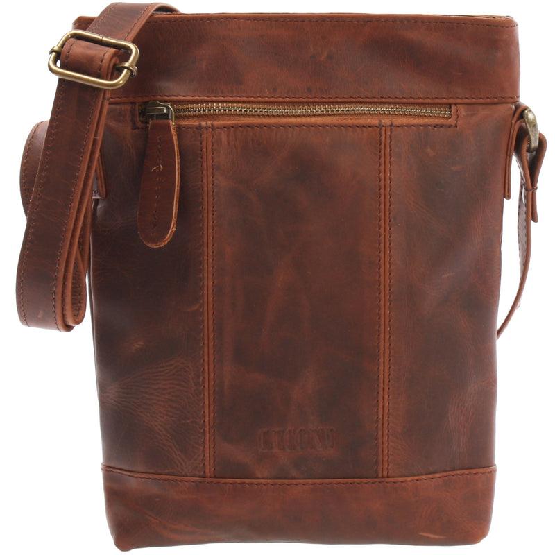 Leconi kleine Umhängetasche Schultertasche Freizeittasche Leder braun LE3086
