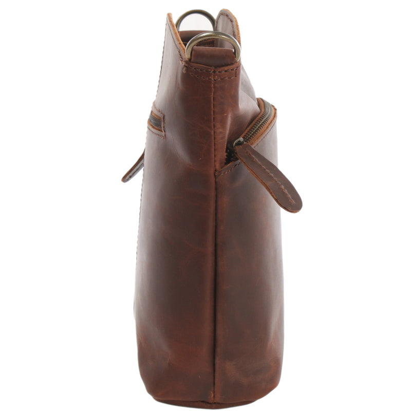 Leconi Kleine Umhängetasche Schultertasche Freizeittasche Leder Braun LE3049