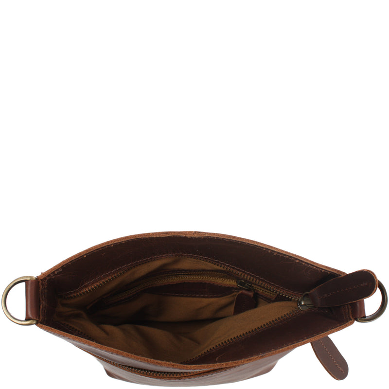 Leconi Kleine Umhängetasche Schultertasche Freizeittasche Leder Braun LE3049