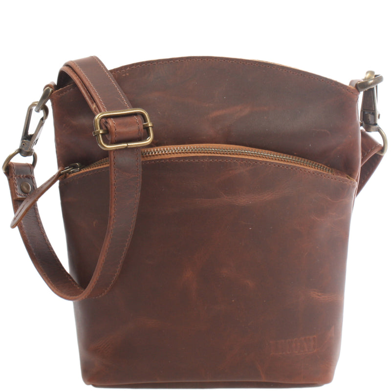 Leconi kleine Umhängetasche Schultertasche Freizeittasche Leder braun LE3049
