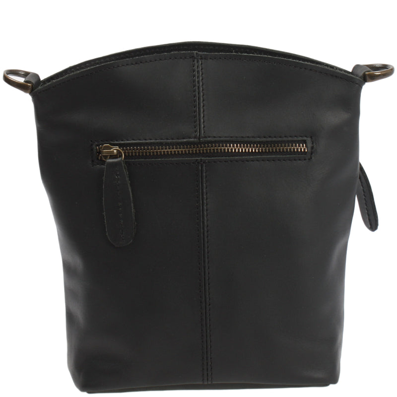 Leconi Kleine Umhängetasche Schultertasche Freizeittasche Leder Schwarz LE3049