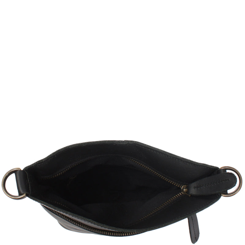 Leconi Kleine Umhängetasche Schultertasche Freizeittasche Leder Schwarz LE3049