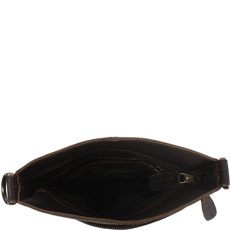 Leconi Kleine Umhängetasche Schultertasche Freizeittasche Leder Dunkelbraun LE3049