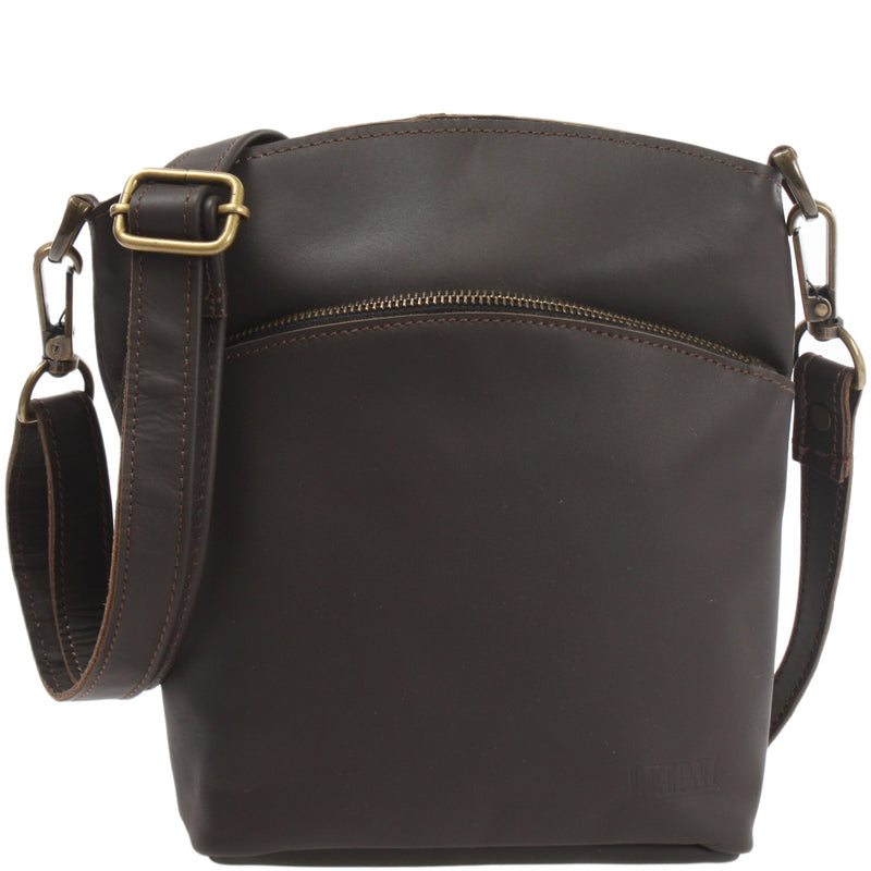 Leconi kleine Umhängetasche Schultertasche Freizeittasche Leder dunkelbraun LE3049