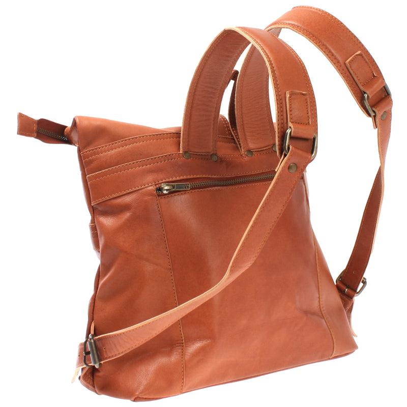 Leconi Kleiner Roll Top Cityrucksack Rucksack Leder Cognac LE1027