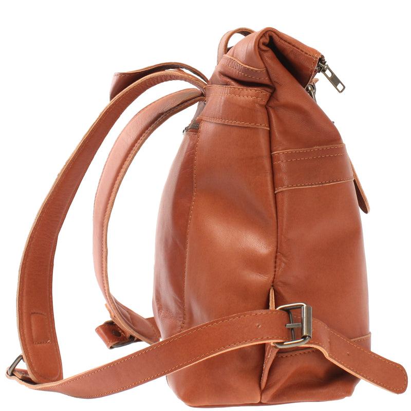 Leconi Kleiner Roll Top Cityrucksack Rucksack Leder Cognac LE1027