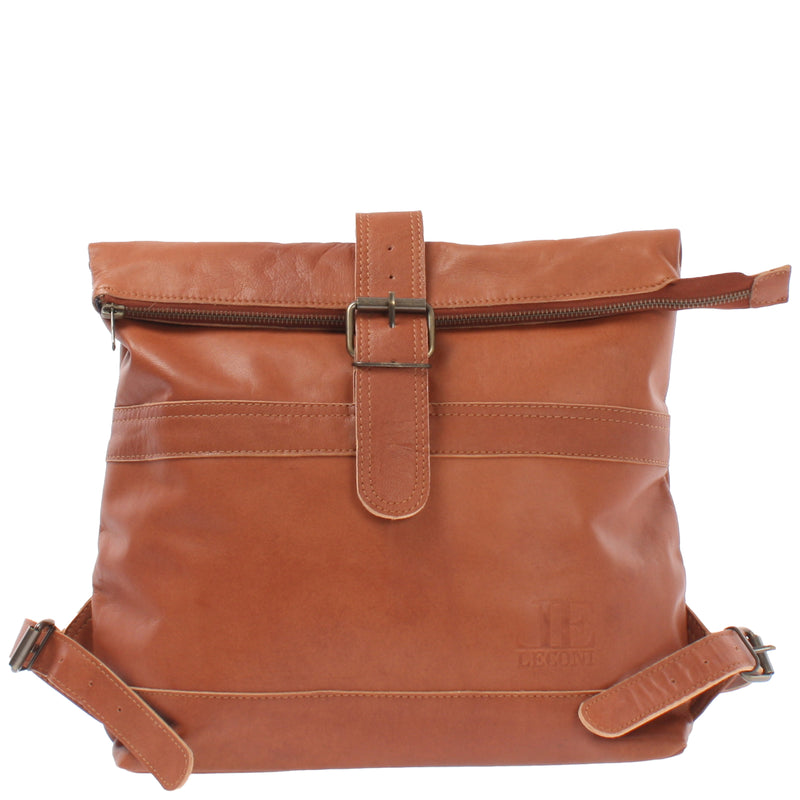 Leconi kleiner Roll Top Cityrucksack Rucksack Leder cognac LE1027 Leconi kleiner Roll Top Cityrucksack Rucksack Leder cognac LE1027