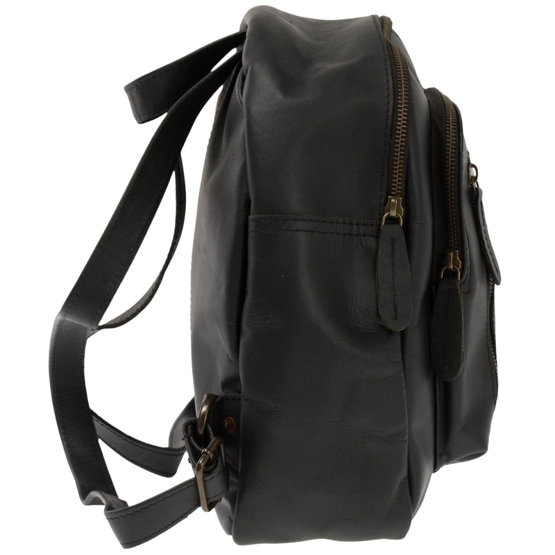 Leconi Kleiner Rucksack Freizeitrucksack Lederrucksack Leder Schwarz LE1011