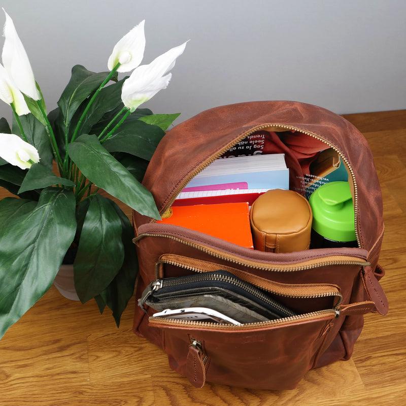 Leconi Kleiner Rucksack Freizeitrucksack Lederrucksack Leder Braun LE1011