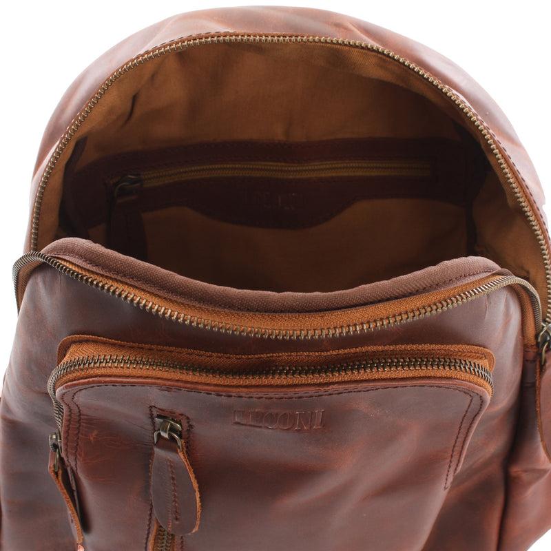 Leconi Kleiner Rucksack Freizeitrucksack Lederrucksack Leder Braun LE1011