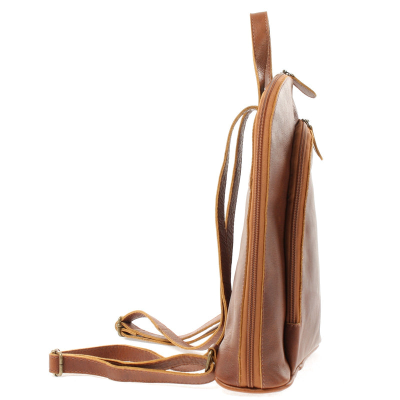 Leconi Kleiner Rucksack Lederrucksack Freizeitrucksack Damen Leder Braun LE1032