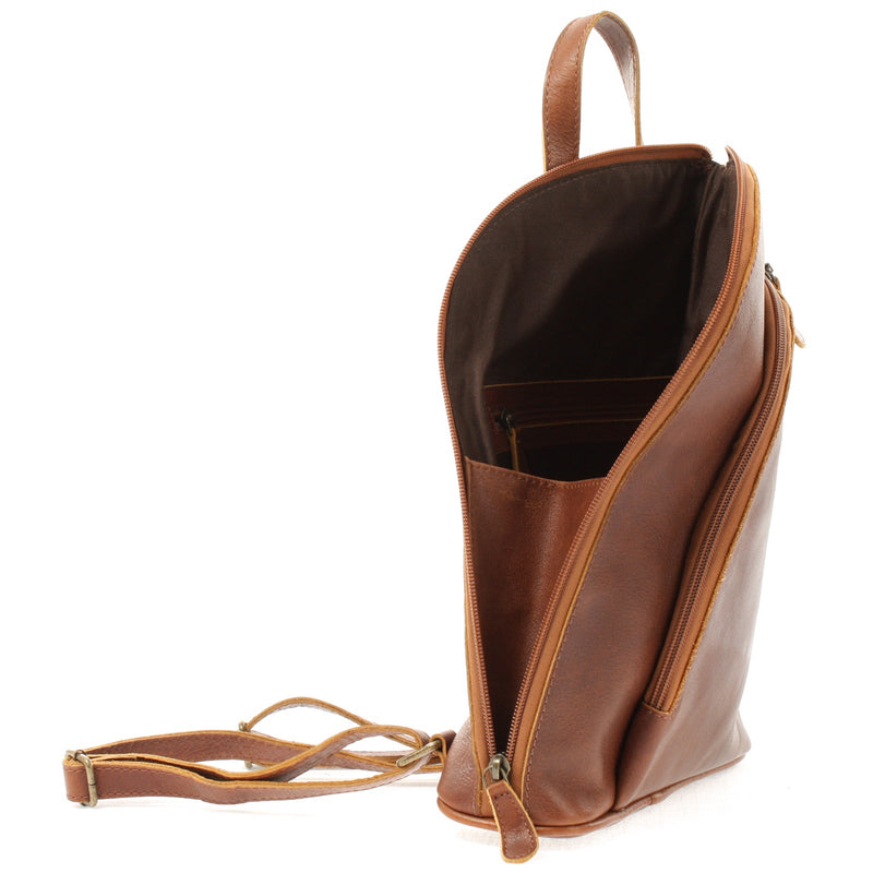 Leconi Kleiner Rucksack Lederrucksack Freizeitrucksack Damen Leder Braun LE1032