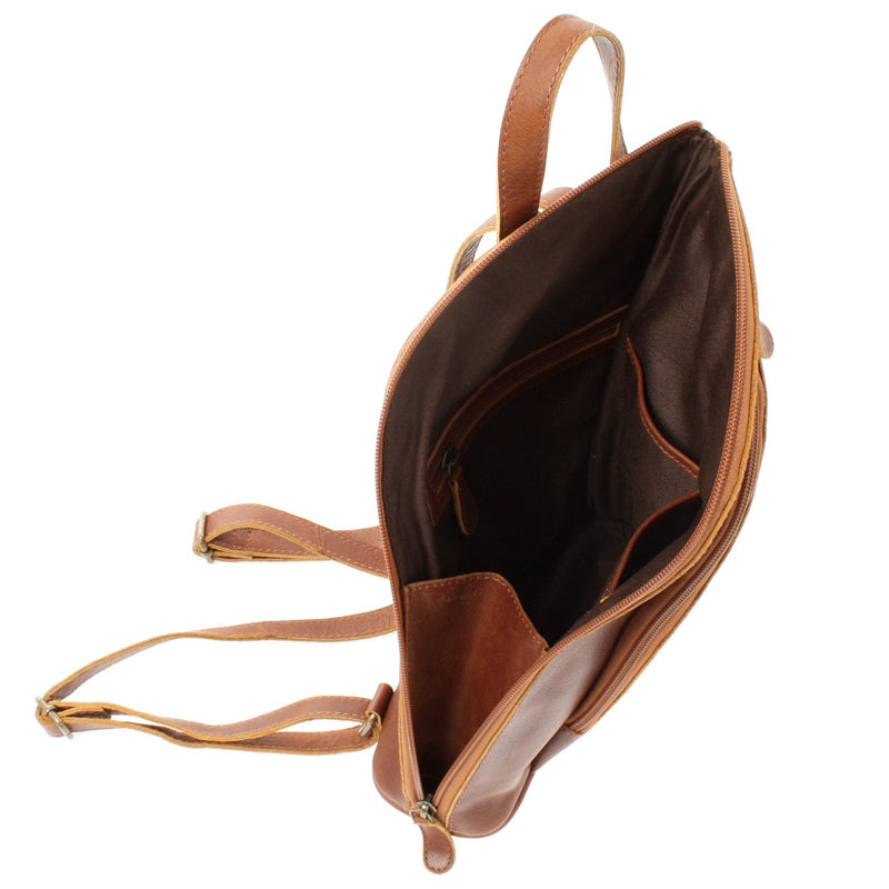 Leconi Kleiner Rucksack Lederrucksack Freizeitrucksack Damen Leder Braun LE1032
