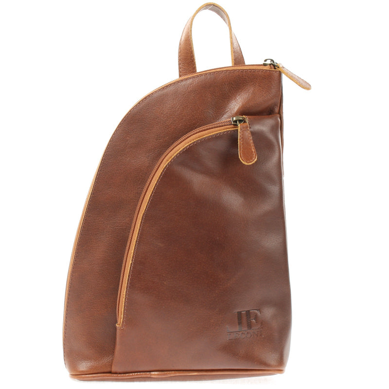 Leconi kleiner Rucksack Lederrucksack Freizeitrucksack Damen Leder braun LE1032