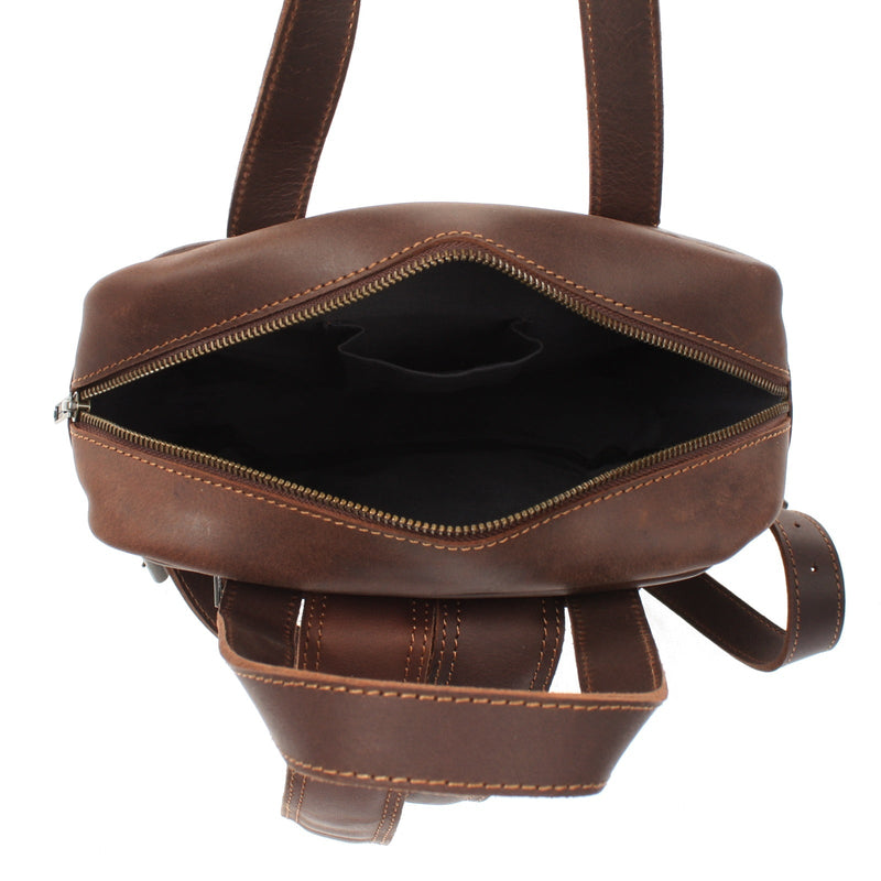 Leconi Kleiner Rucksack Lederrucksack Leder Dunkelbraun LE1028