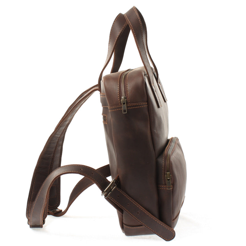 Leconi Kleiner Rucksack Lederrucksack Leder Dunkelbraun LE1028